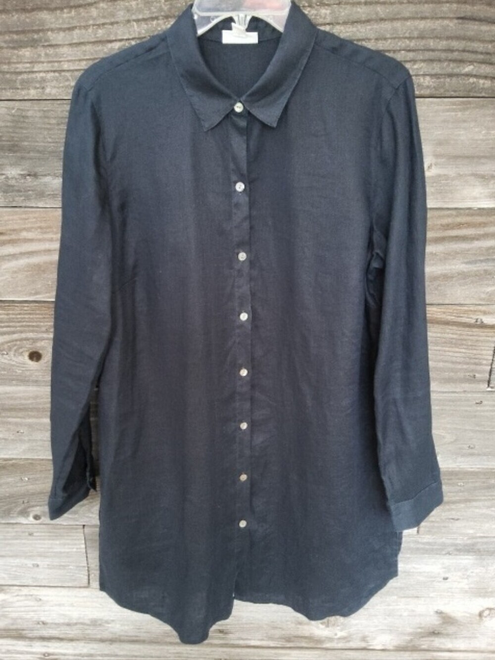 J. Jill Dark Blue Long-Sleeve Button-Down Linen Shirt Size Medium